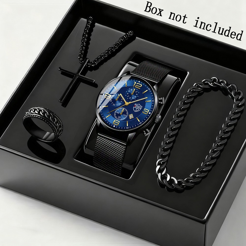 Men Accessories Elegant - 4 parçalı/set Erkek Şık Kuvars Saat