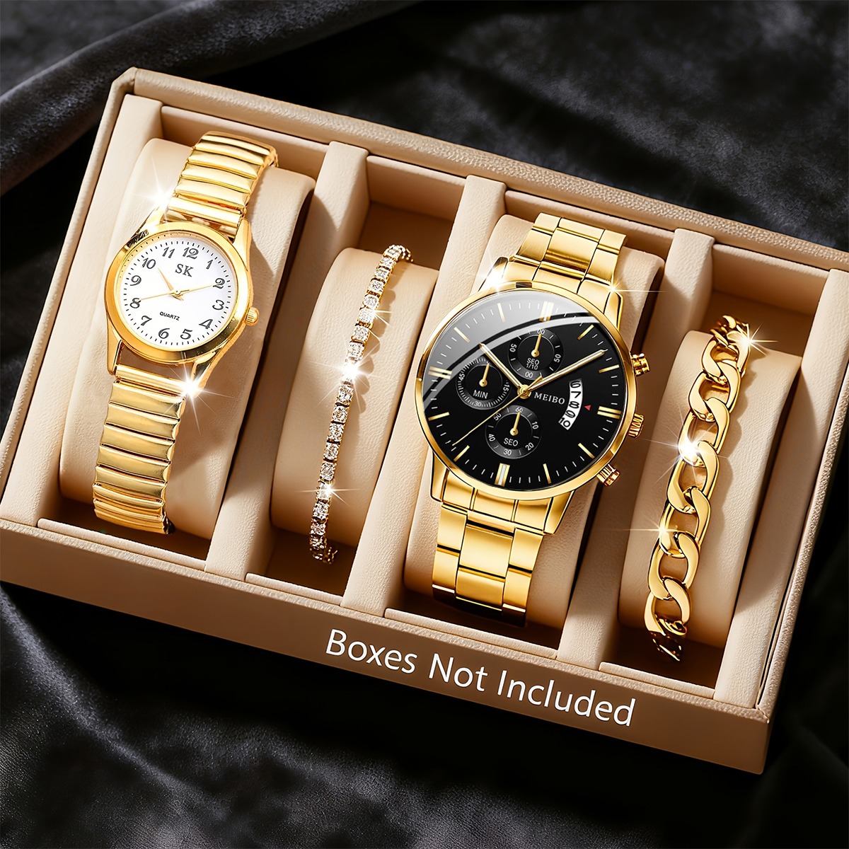 Men Accessories Elegant - 4 adet moda çiftler saatler bilezik