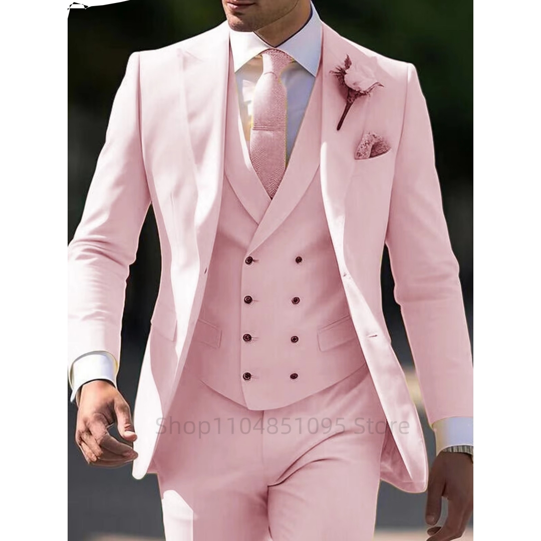 Men Accessories Elegant - Şık 3 Parça Pembe Erkek Takımı