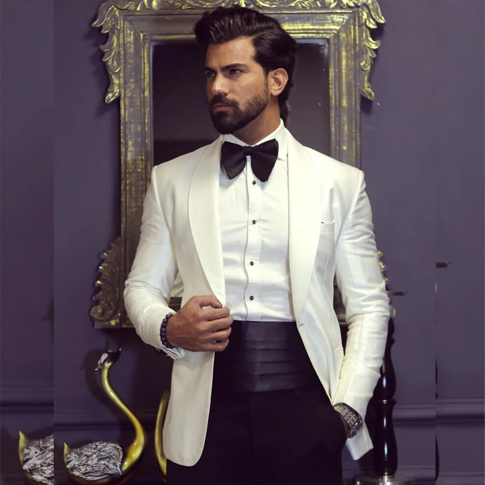 Men Accessories Elegant - Klasik İngiltere stil beyaz ceket siyah